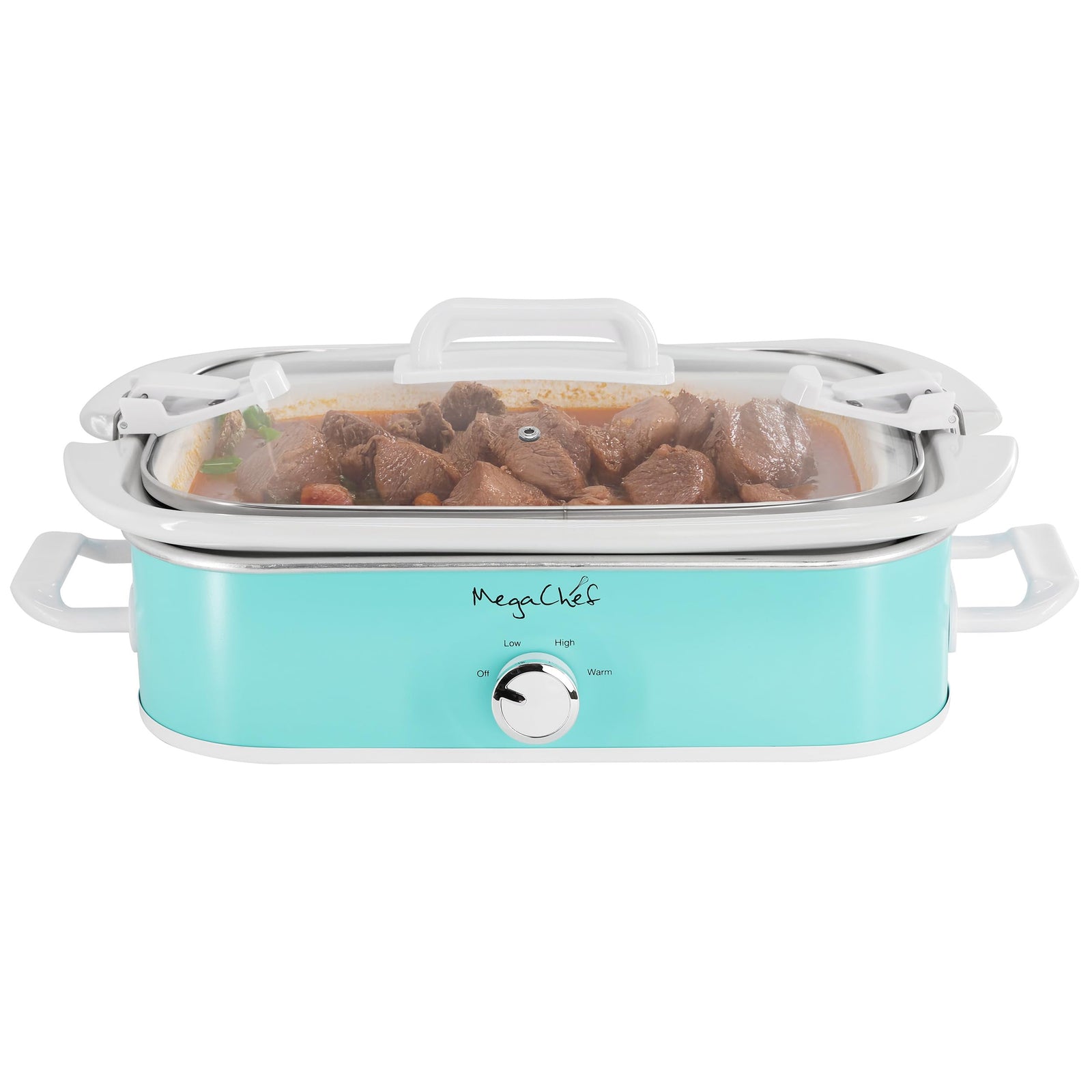 MegaChef 3.5-Quart Rectangular Casserole Slow Cooker, 9x13 Oven-Safe Stoneware Crock, Turquoise