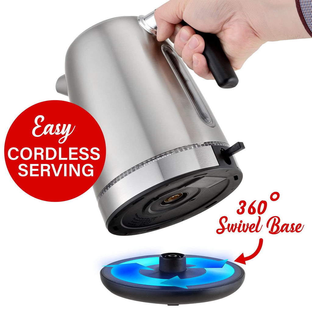 Brentwood KT-1792S 1500W Stainless Steel 1.7L Cordless Electric Kettle - Silver