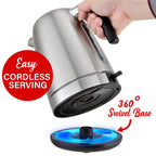 Brentwood KT-1792S 1500W Stainless Steel 1.7L Cordless Electric Kettle - Silver