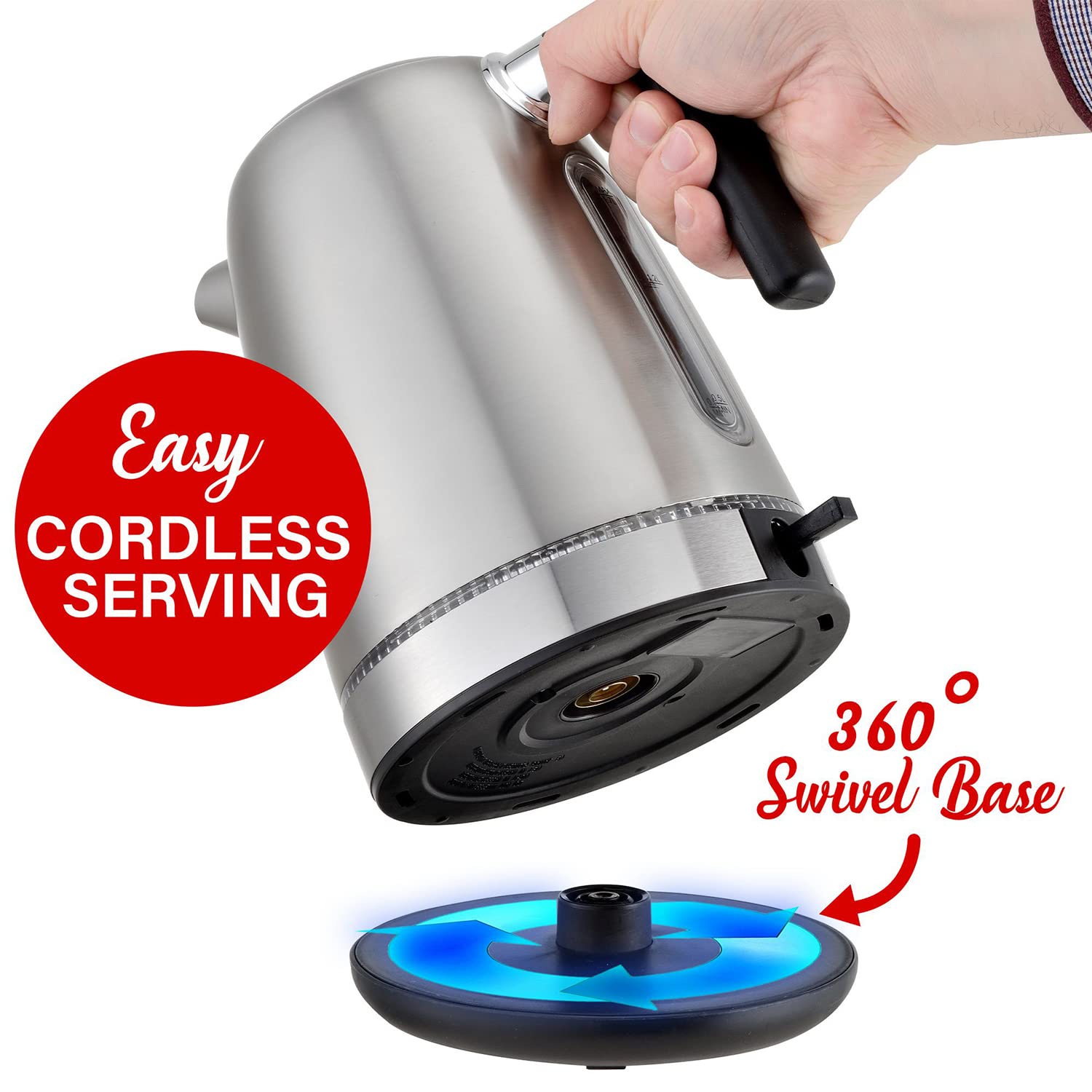 Brentwood KT-1792S 1500W Stainless Steel 1.7L Cordless Electric Kettle - Silver