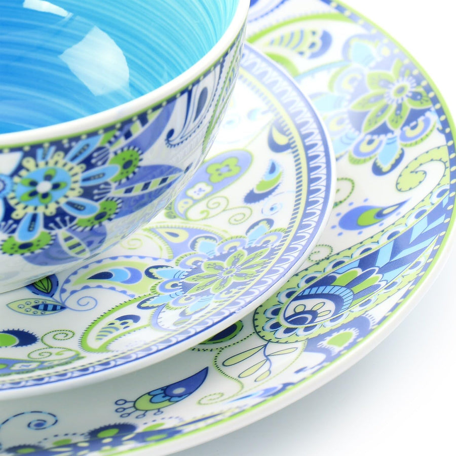 Elama Blue Crush 16 Piece Round Porcelain Dinnerware Set, Service for 4