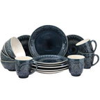 Elama Petra 16-Piece Bohemian Stoneware Dinnerware Set – Textured Service for 4