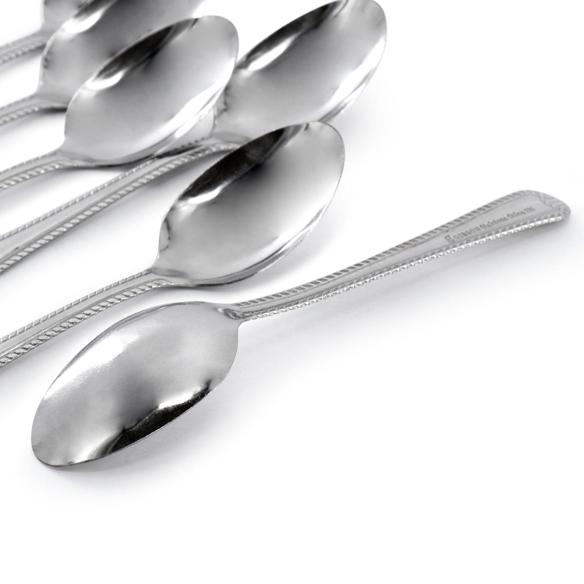 Gibson Home Tustin Stainless Steel Teaspoons, Set of 6, 5.8 Inch with Embossed Stripe Handles, Silver