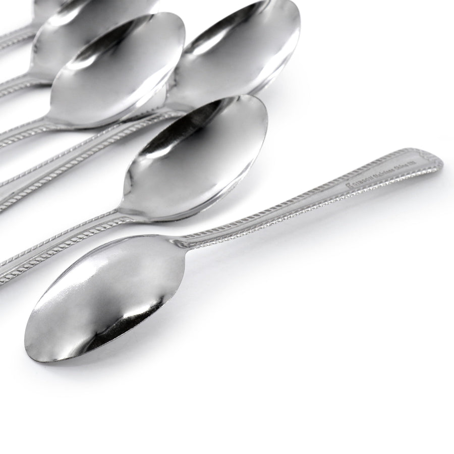Gibson Home Tustin Stainless Steel Teaspoons, Set of 6, 5.8 Inch with Embossed Stripe Handles, Silver