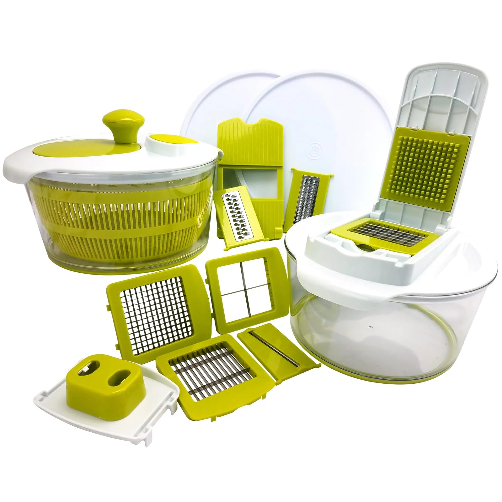 MegaChef 16-piece green mandoline slicer, dicer and chopper set with interchangeable blades and storage container