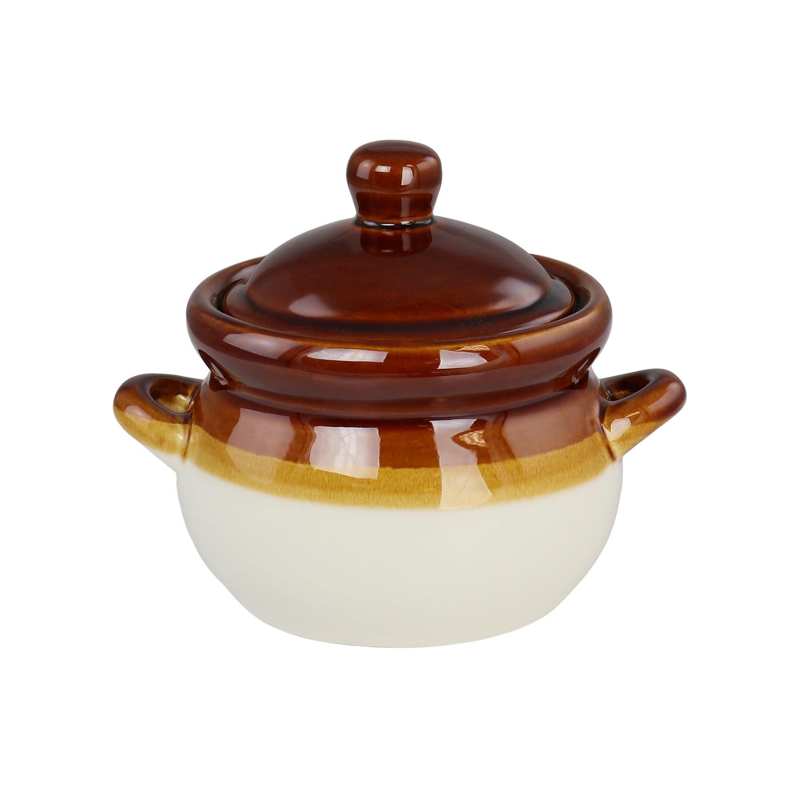 Elama 4-Piece Double-Handle 15 oz French Onion Soup Bowl Set with Lids, Glazed Stoneware, Oven Safe, Serves 4