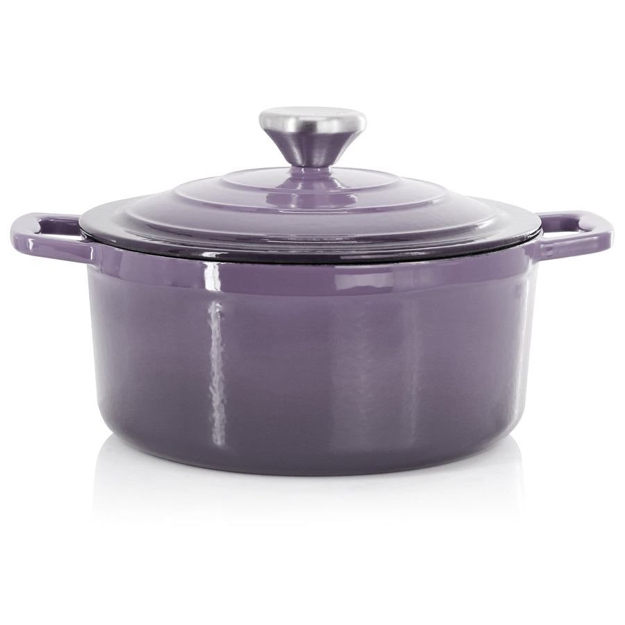 MegaChef 2.7 Quart Round Enameled Cast Iron Casserole with Lid in Gradient Purple