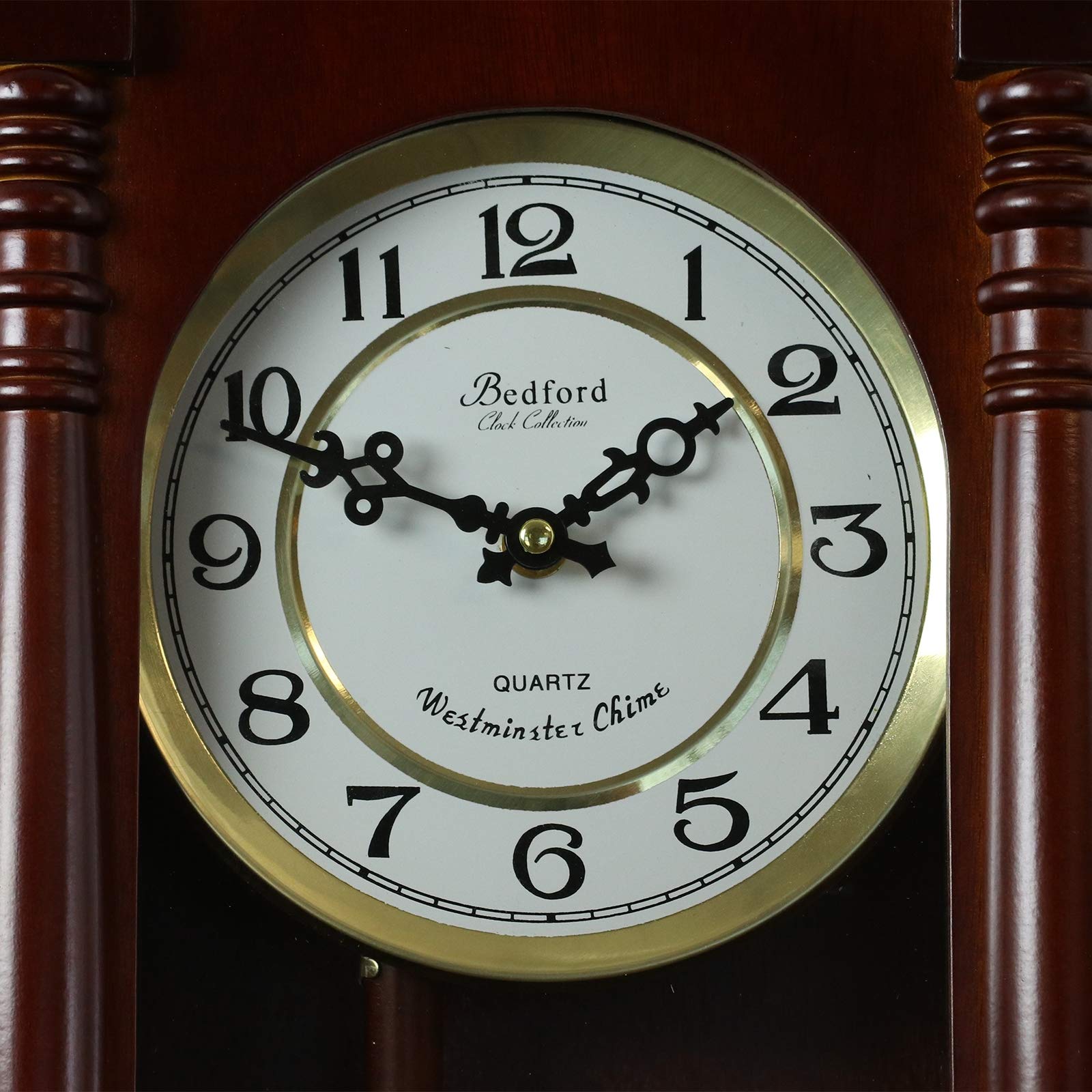 Bedford Clock Collection Classic 27.5" Cherry Oak Chiming Wall Clock with Swinging Pendulum – Quartz Westminster Chimes & Metal Dial