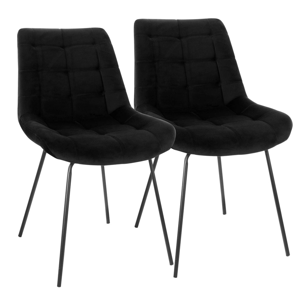 Elama Tufted Chair Set of 2 – Black Flannelette with Metal Legs