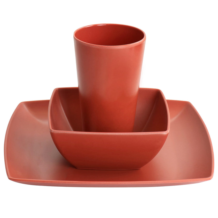 Gibson Home Grayson 12-Piece Square Melamine Dinnerware Set, Service for 4, Orange