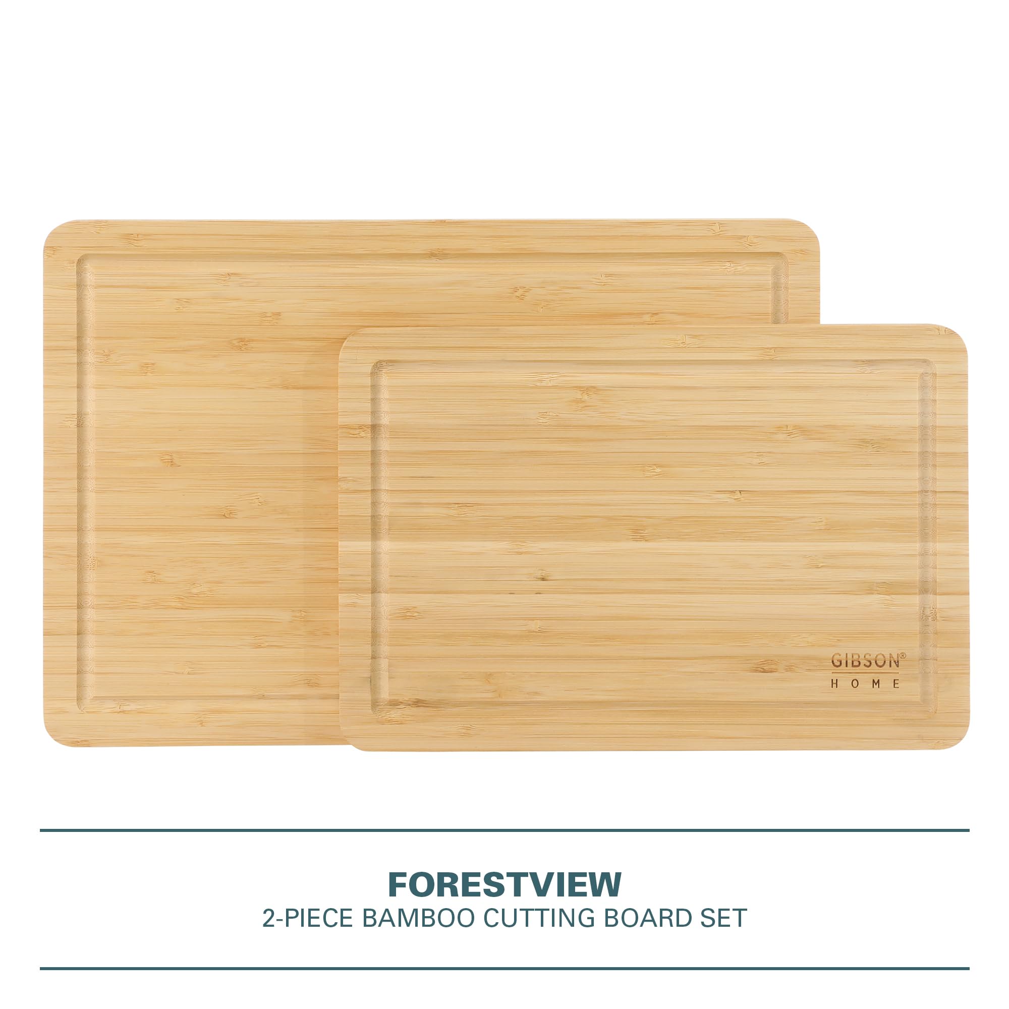 Gibson Home Forestview 2-Piece Bamboo Cutting Board Set with Juice Grooves