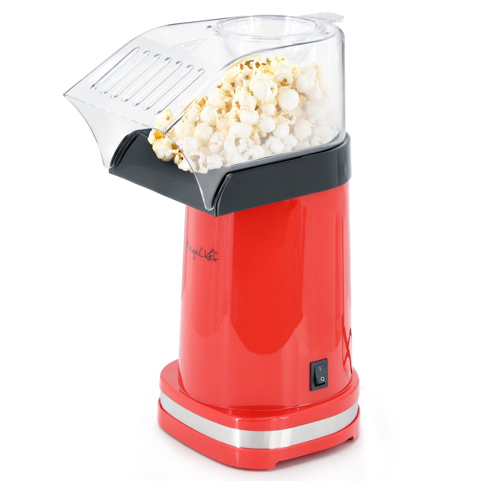 MegaChef 1200W hot air popcorn popper, red, with kernel measuring cup