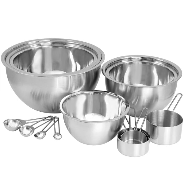 MegaChef 14-Piece Stainless Steel Prep Set, 6 Mixing Bowls + 4 Measuring Cups & 4 Measuring Spoons