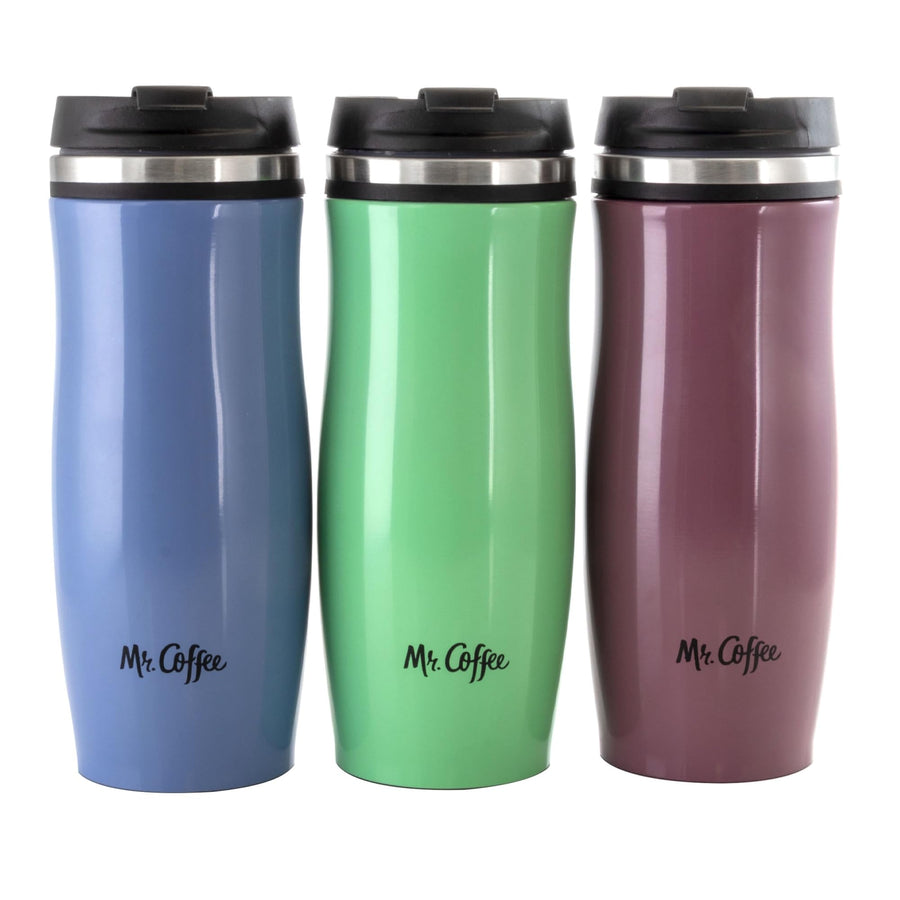 Mr. Coffee 12.5 oz Stainless Steel Insulated Thermal Travel Mug, Set of 3