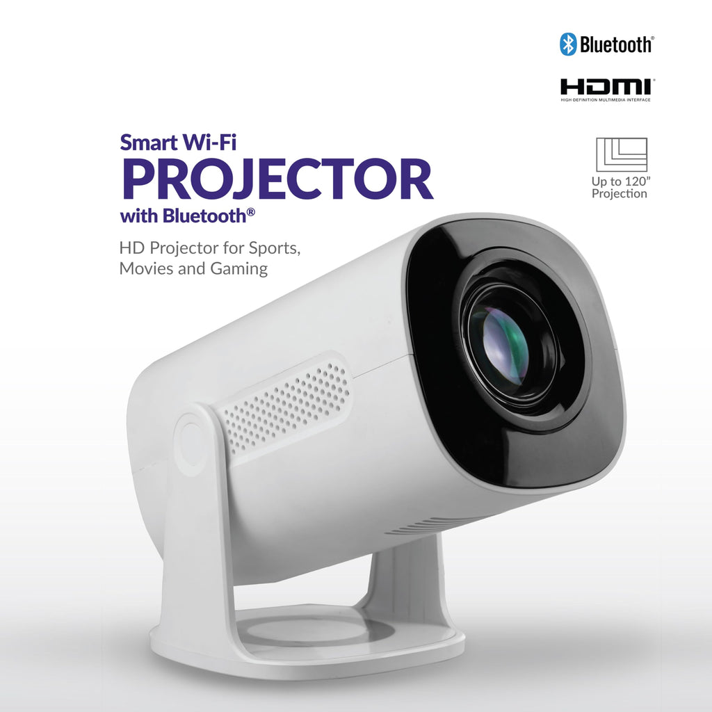 SuperSonic SC-92P Smart WiFi Streaming Projector with Bluetooth 5.3 and Aurora Light Effect - White