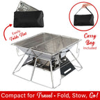 Brentwood BB-4X14SS 14 x 14 Inch Portable Folding Stainless Steel Charcoal BBQ Grill & Fire Pit with Carry Bag
