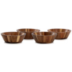 Elama 4-Piece 6.75" Acacia Wood Salad Bowl Set – Individual Hardwood Dining Bowls (Dark Acacia)