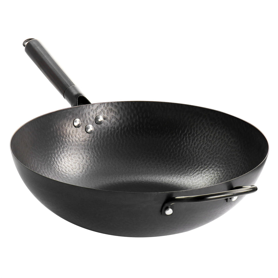 Gibson Home Hammered 13 Inch Heavy Gauge Carbon Steel Wok, Black
