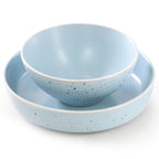 Elama Emilia 16-Piece Double Bowl Stoneware Dinnerware Set – Light Blue, Service for 4 with Plates, Soup & Cereal Bowls