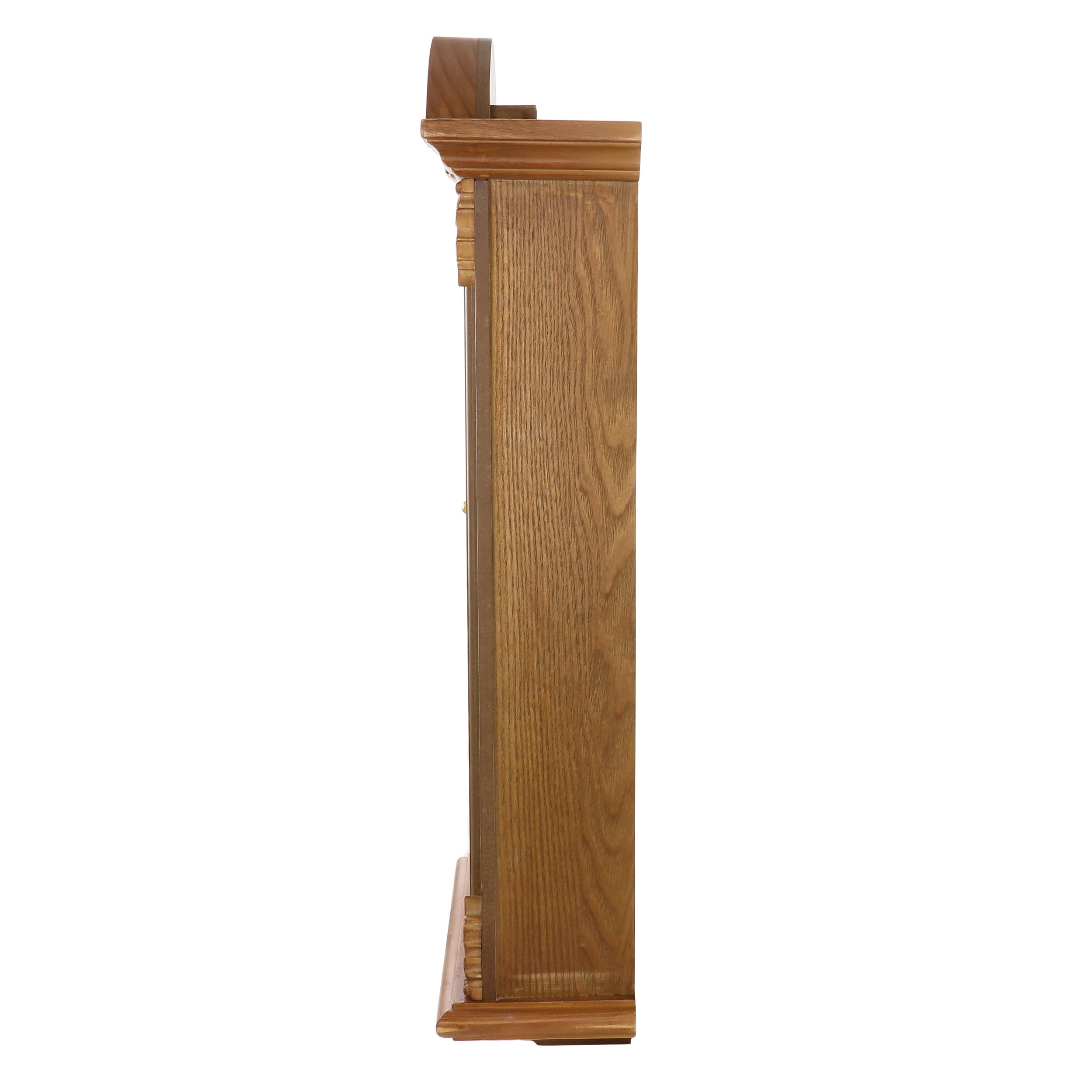 Bedford Clock Collection Honey Oak 29" Chiming Pendulum Wall Clock – Quartz Westminster Chimes, Golden Oak Finish with Roman Numeral Metal Dial