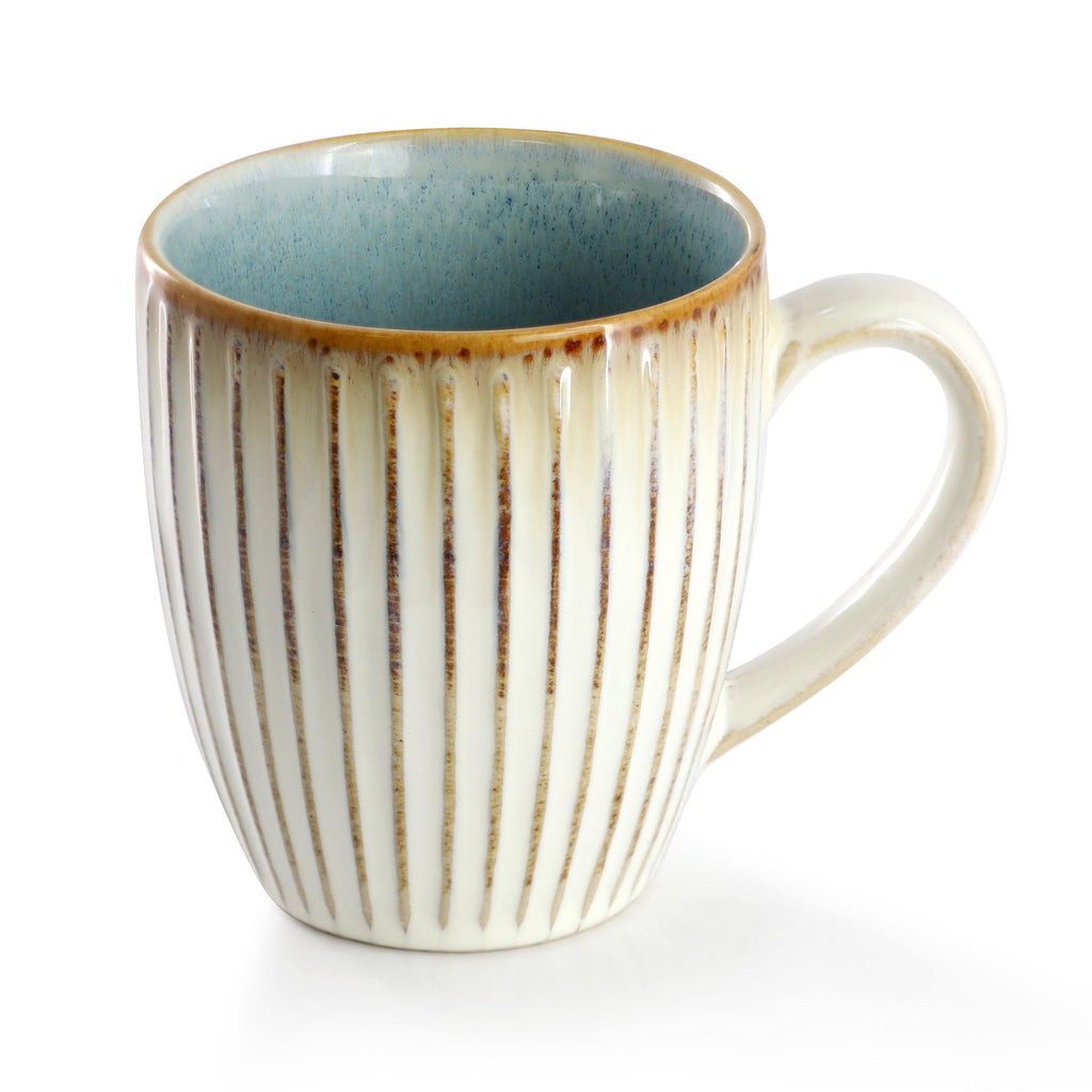 Elama Louann 16-Piece Stoneware Dinnerware Set – Textured Blue & Beige Color-Rim Place Settings, Service for 4
