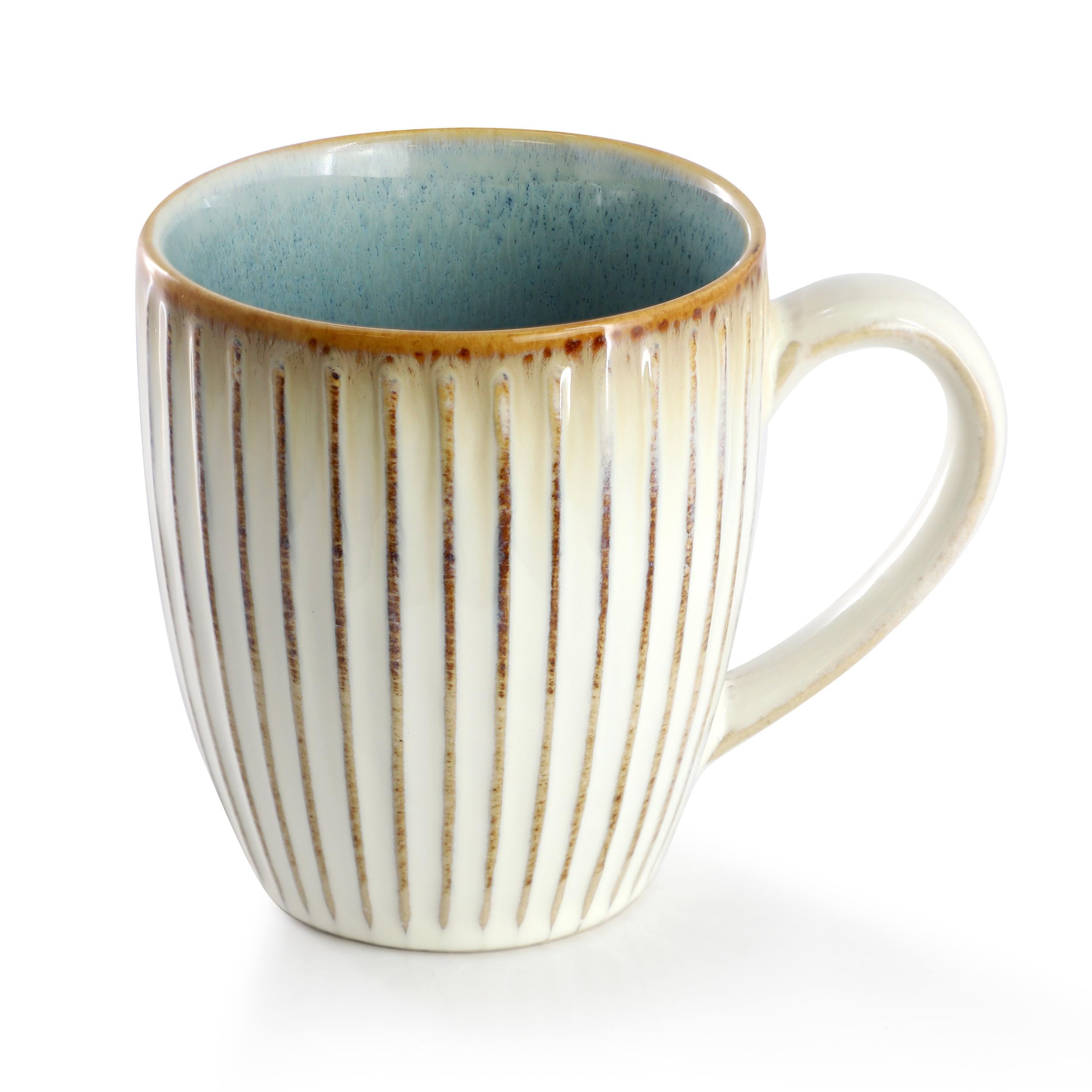 Elama Louann 16-Piece Stoneware Dinnerware Set – Textured Blue & Beige Color-Rim Place Settings, Service for 4