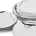 Elama Sarah 18 Piece Porcelain Ribbon Lined Dinnerware Set, Service for 6 in White and Black