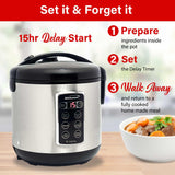 Brentwood RC-5116DS 6-Function Smart Multi-Cooker, 16 Cups Cooked, Stainless Steel