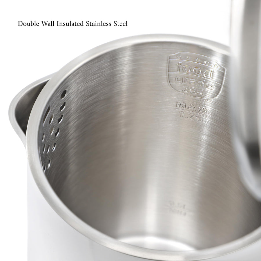 MegaChef 1.7 Liter Double Wall Insulated Stainless Steel Electric Kettle and Water Boiler