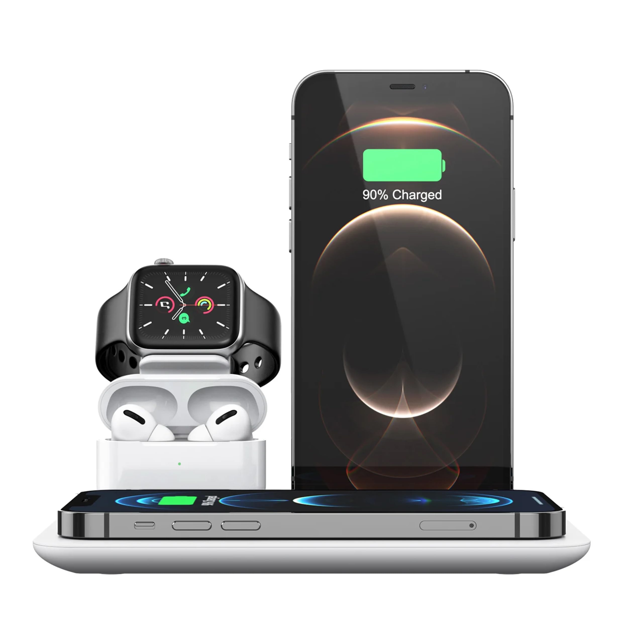 Trexonic 4-in-1 Fast Charge Wireless Charging Station – Qi Dock for iPhone, Apple Watch, AirPods & Apple Pencil with Dual USB + USB-C Ports
