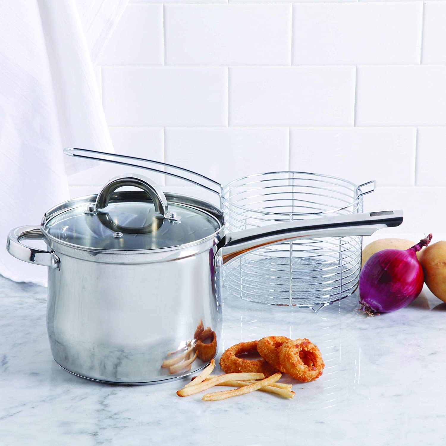 Oster Sangerfield 91537.03 Stainless Steel Stovetop Fry Pot Set, 3.65 Quart 3-Piece
