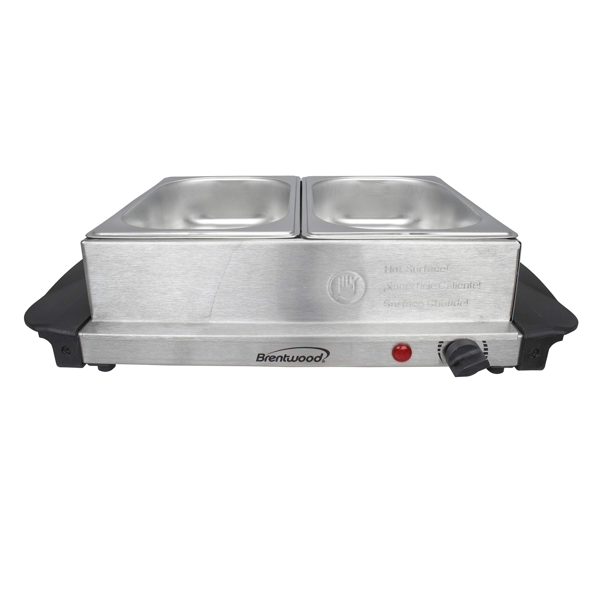 Brentwood BF-215 3-Quart 2-Pan Buffet Server & Warming Tray, Brushed Stainless Steel - Two 1.5 Qt Pans with Lids
