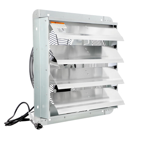 Vie Air 18 Inch Aluminum Shutter Exhaust Fan with Power Cord, 2,450 CFM Wall-Mount Ventilation, Silver