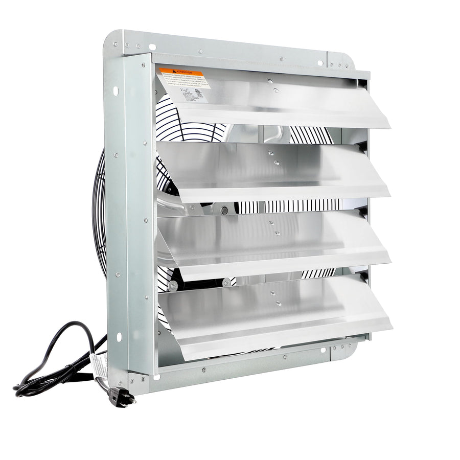 Vie Air 18 Inch Aluminum Shutter Exhaust Fan with Power Cord, 2,450 CFM Wall-Mount Ventilation, Silver