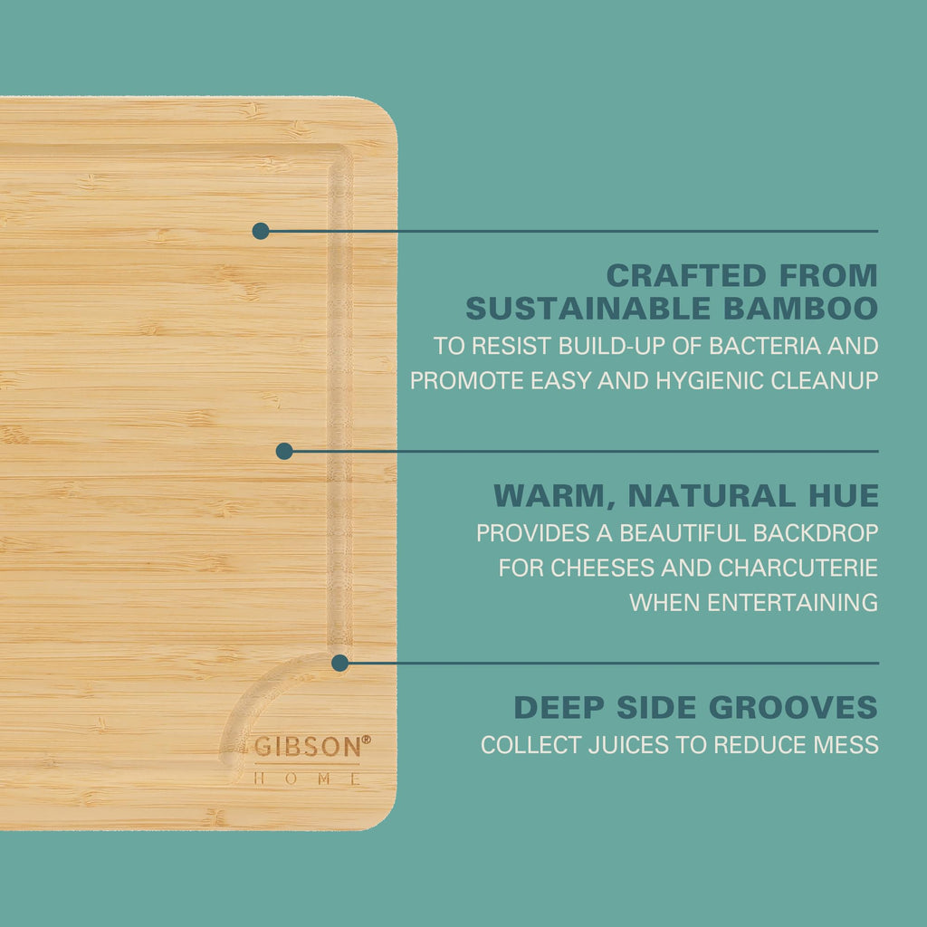 Gibson Home Forestview 2-Piece Bamboo Cutting Board Set with Juice Grooves