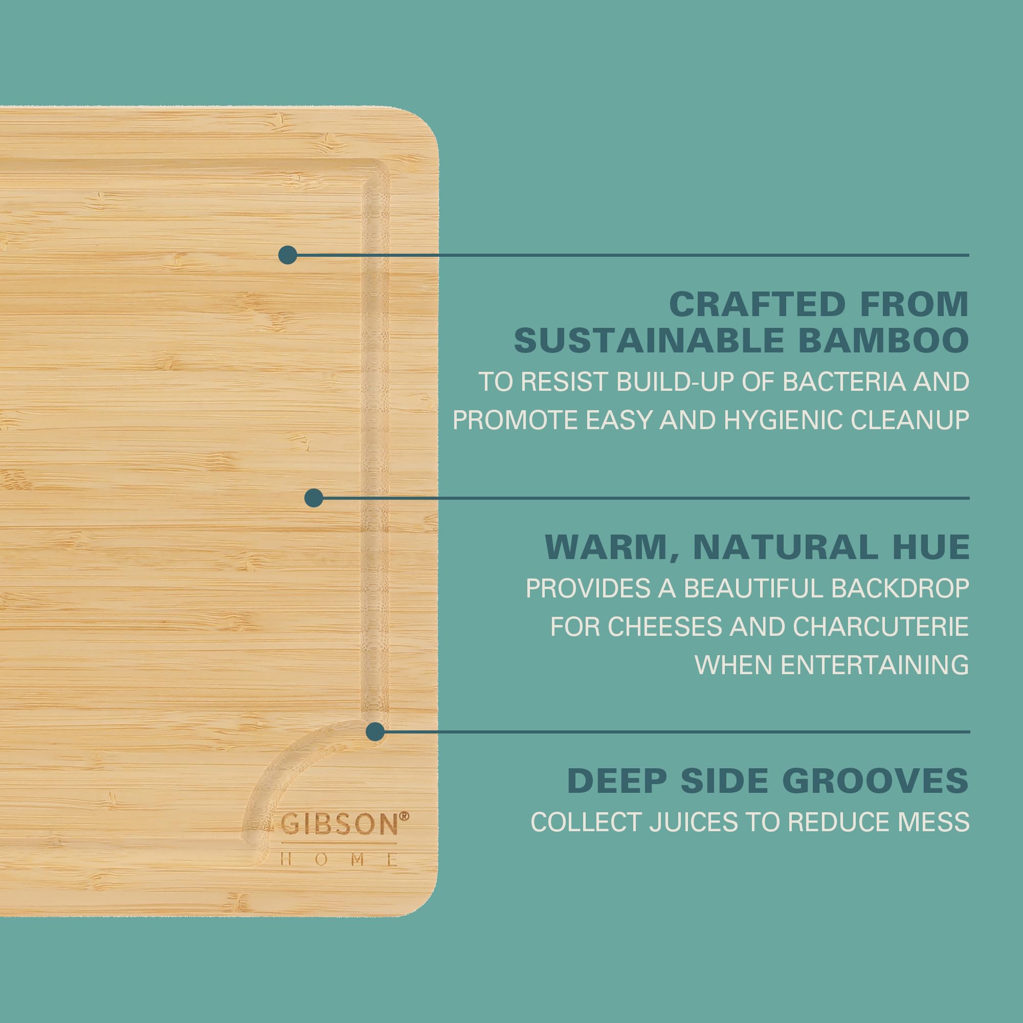 Gibson Home Forestview 2-Piece Bamboo Cutting Board Set with Juice Grooves