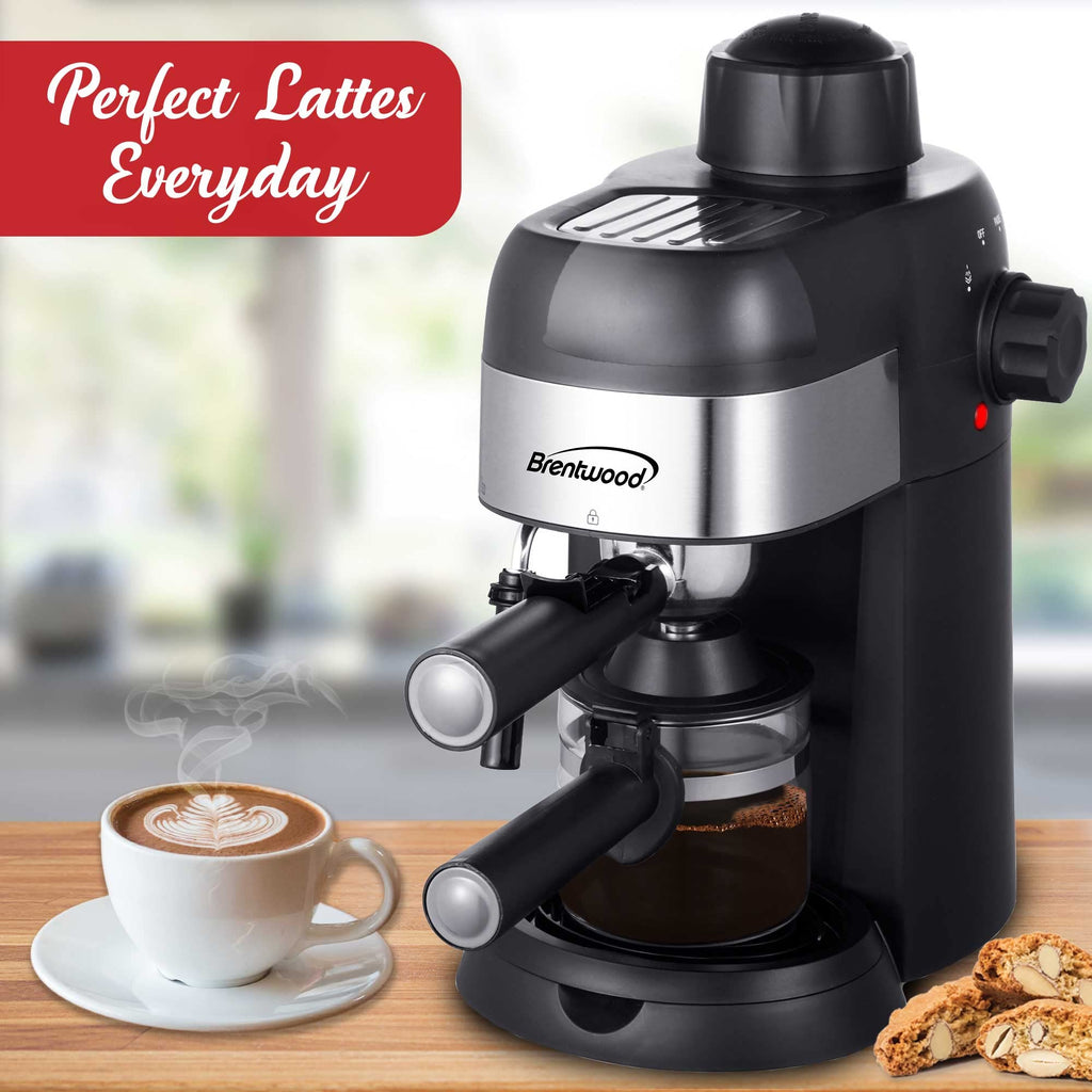 Brentwood 4-Serving Espresso and Cappuccino Maker with Steam Frother, Black