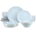 Elama Emilia 16-Piece Double Bowl Stoneware Dinnerware Set – Light Blue, Service for 4 with Plates, Soup & Cereal Bowls