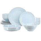 Elama Emilia 16-Piece Double Bowl Stoneware Dinnerware Set – Light Blue, Service for 4 with Plates, Soup & Cereal Bowls
