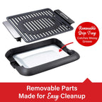 Brentwood TS-643BK 1200W Electric Smokeless Indoor Grill - Black, 12.6 x 10 Inch Ceramic Non-Stick, 200-425°F Adjustable