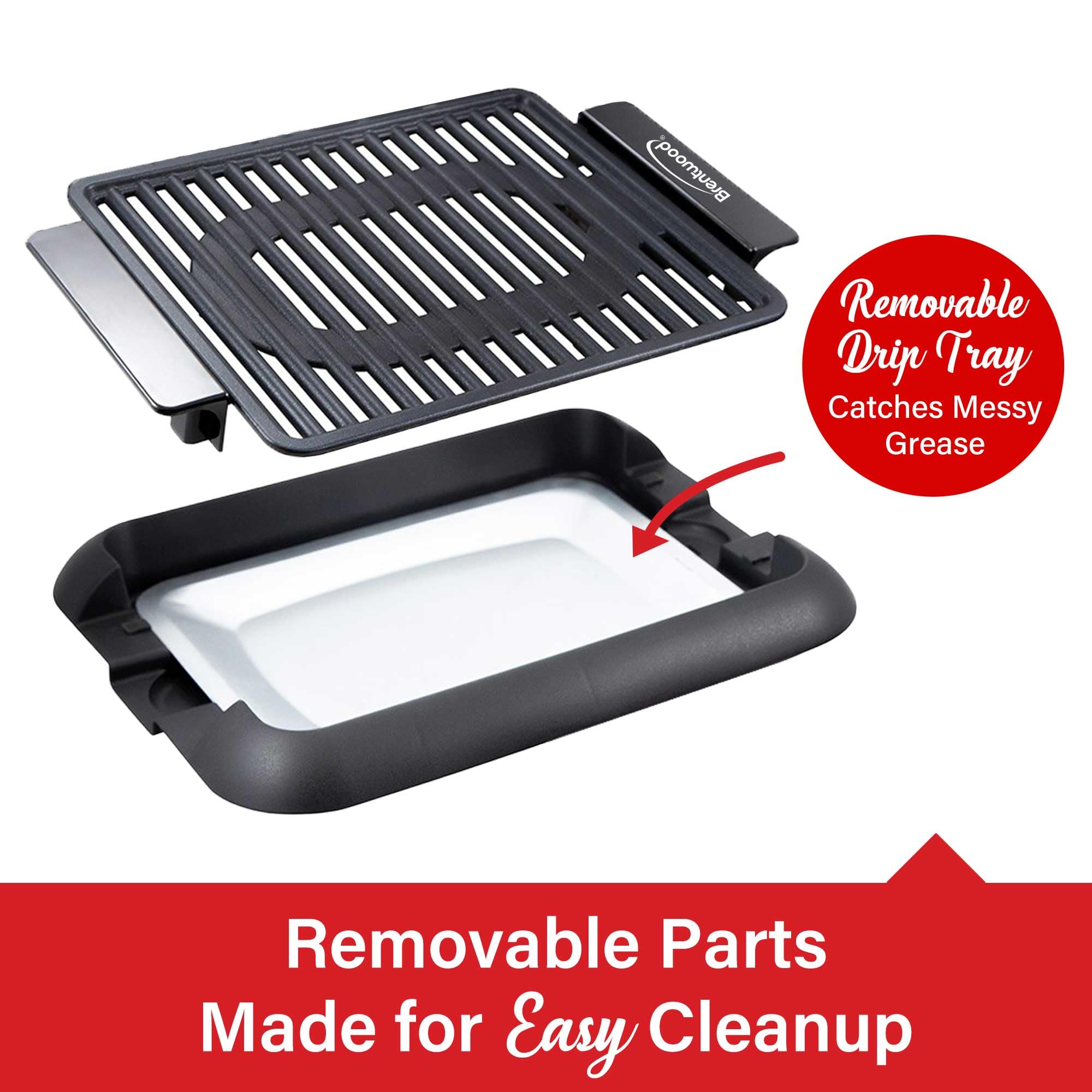 Brentwood TS-643BK 1200W Electric Smokeless Indoor Grill - Black, 12.6 x 10 Inch Ceramic Non-Stick, 200-425°F Adjustable