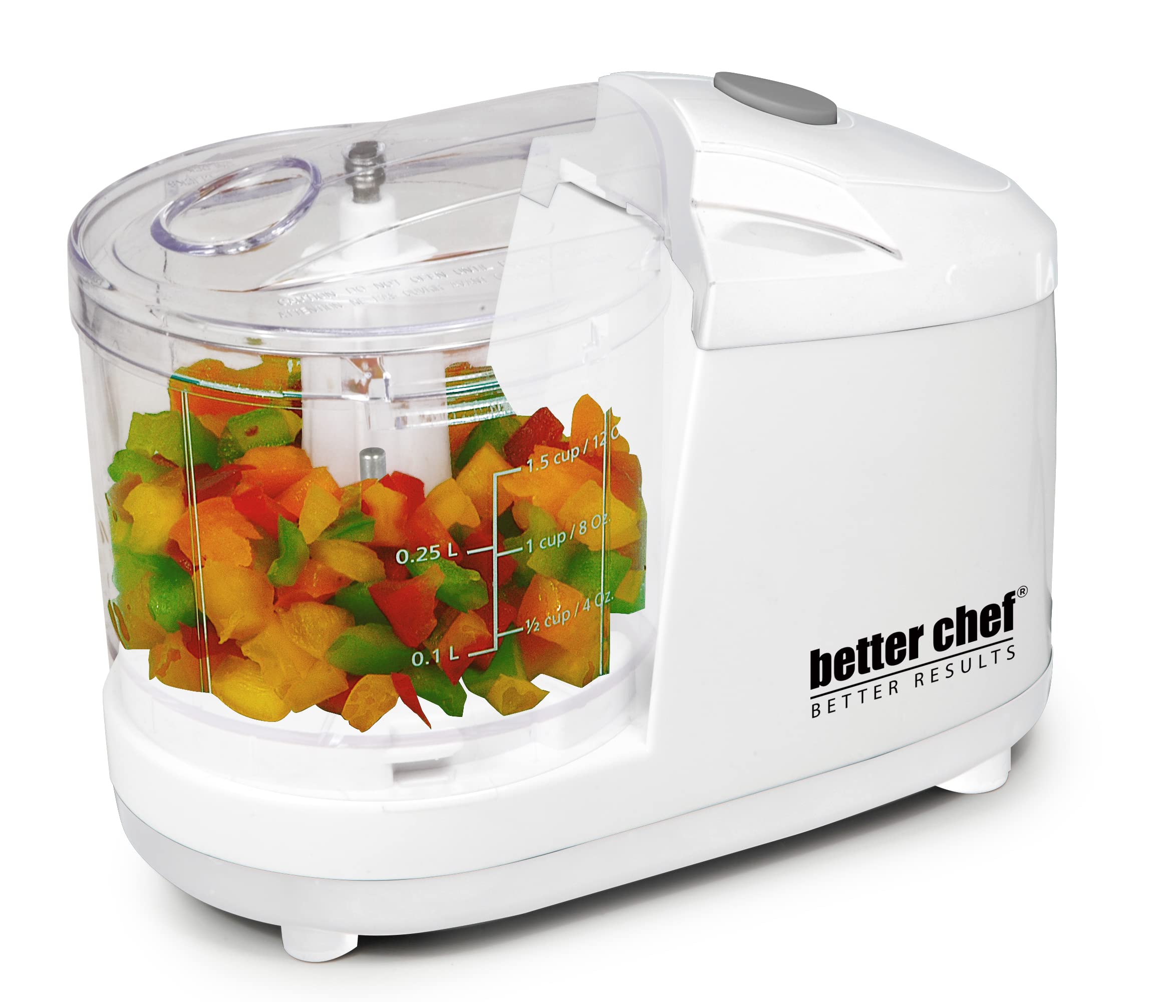 Better Chef 12-Ounce Compact Food Chopper – White, One-Touch Stainless Steel Blade for Herbs, Onions & Nuts