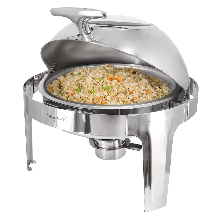MegaChef MG-431101 6.3-Quart Round Stainless Steel Dome Roll-Top Chafing Dish with Window