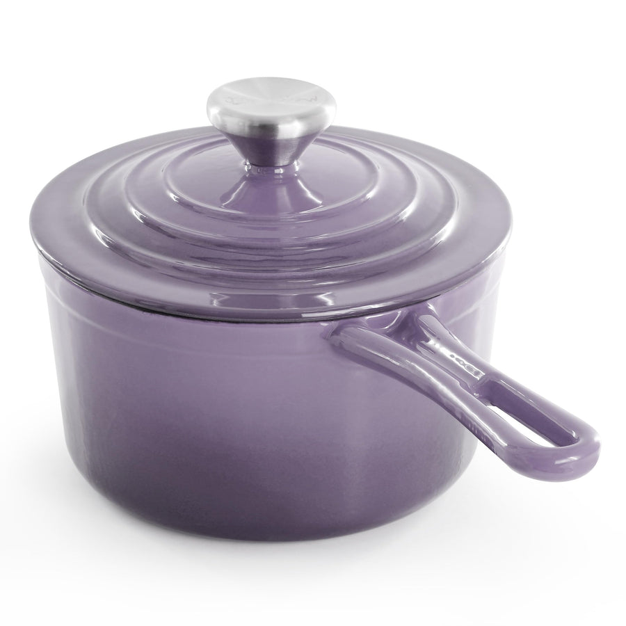 MegaChef 2 Quart Enameled Cast Iron Sauce Pan with Lid in Gradient Purple