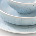 Elama Emilia 16-Piece Double Bowl Stoneware Dinnerware Set – Light Blue, Service for 4 with Plates, Soup & Cereal Bowls