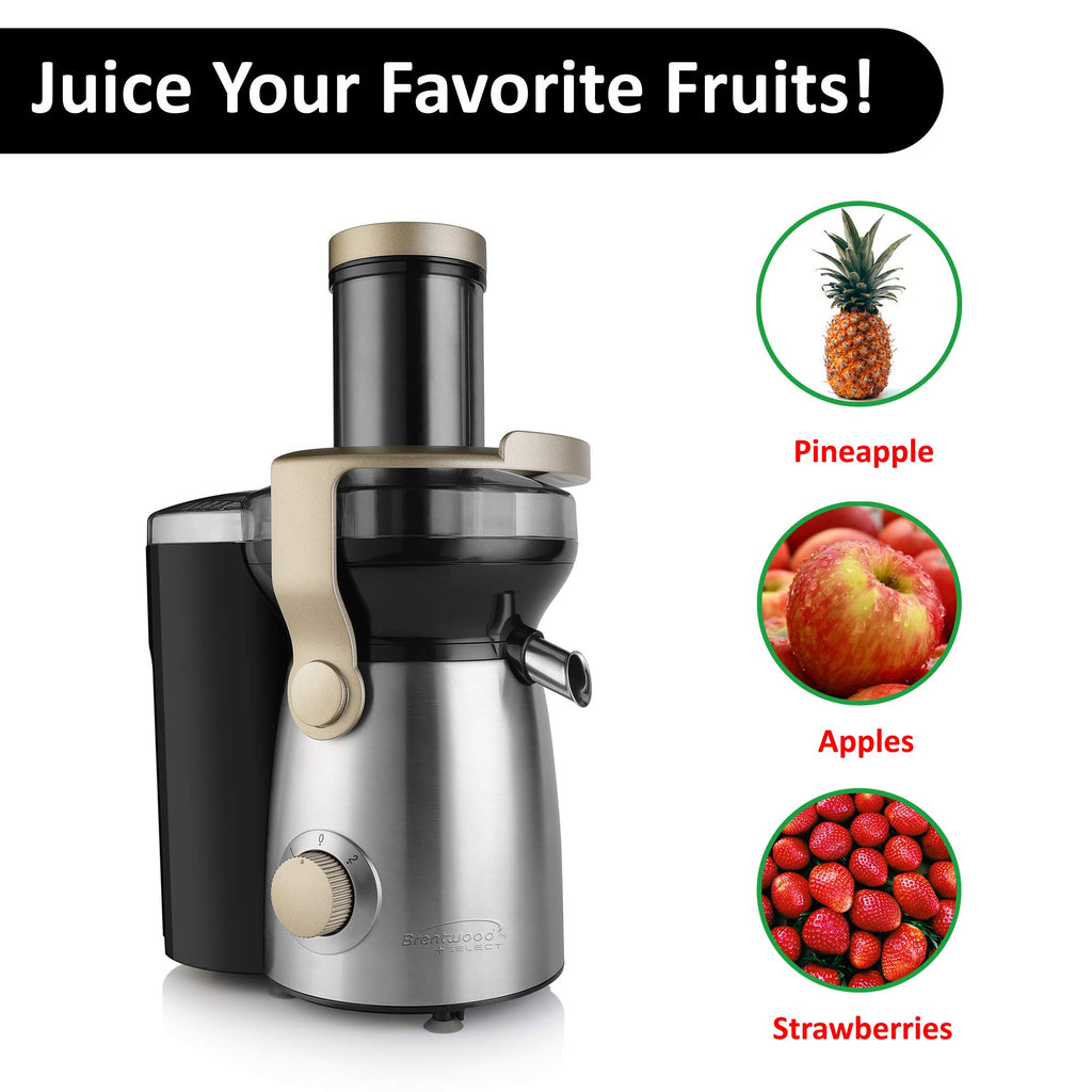 Brentwood Select JC-1000 1000W 2-Speed Centrifugal Juice Extractor - Stainless Steel, 3-Inch Feed Chute with 50 oz Graduated Jar