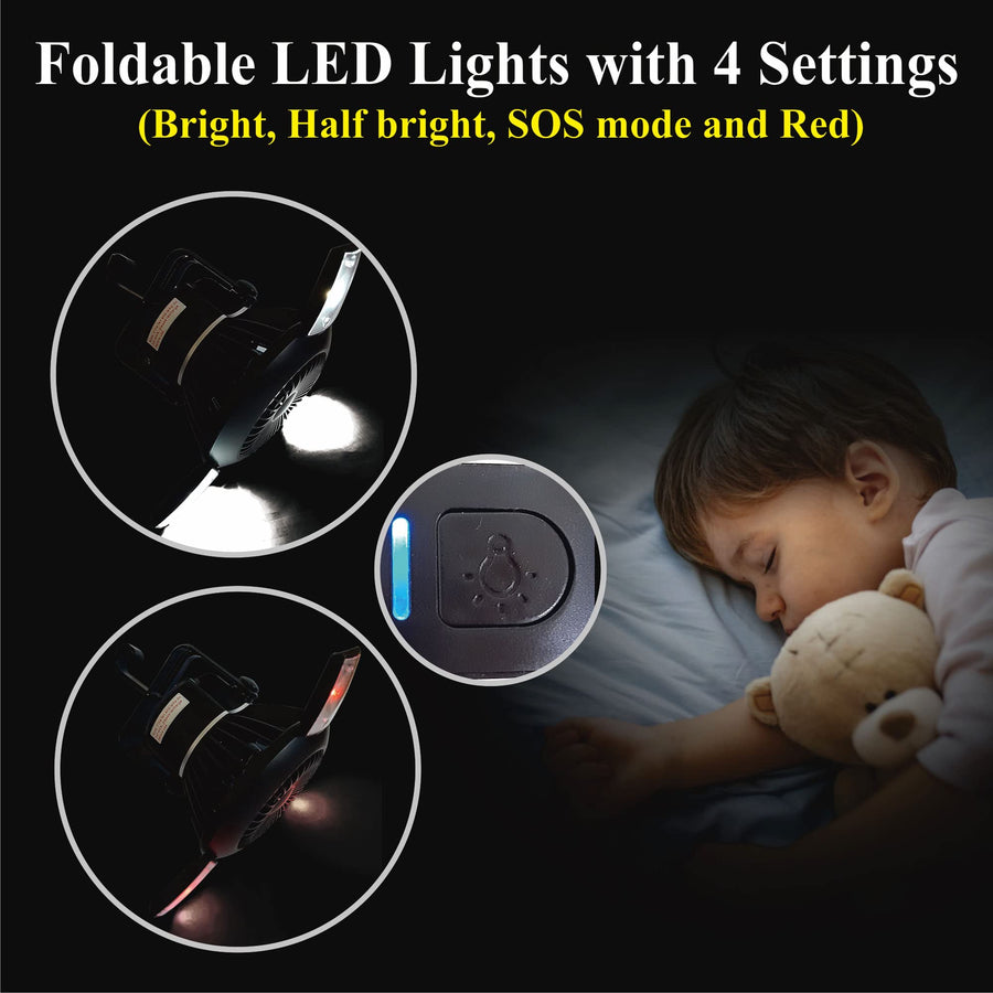 Optimus 4-in-1 Rechargeable Camping Fan with LED Light, Power Bank & Solar/USB Charging, Black