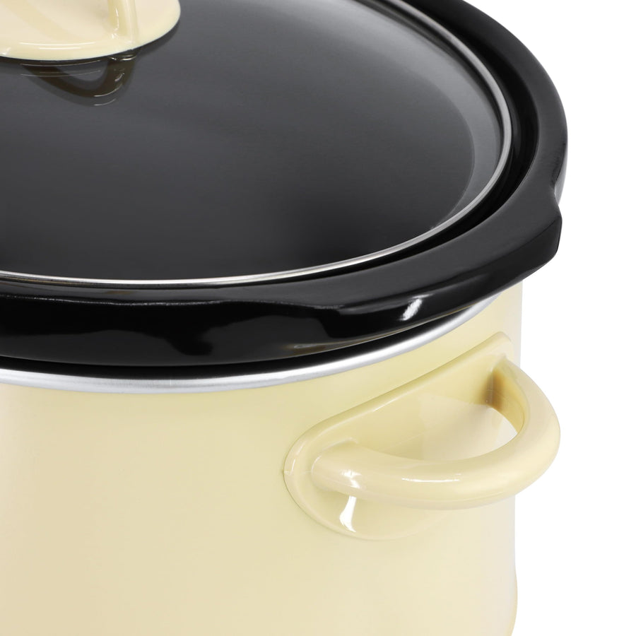 Close up of slow cooker glass lid rim and ivory handle
