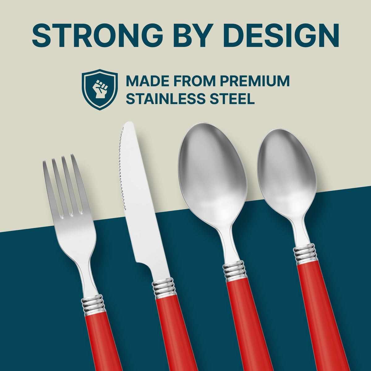 Gibson Home 16-Piece Stainless Steel Flatware Set with Wire Caddy, Service for 4, Red Handles, Sensations II