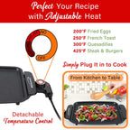 Brentwood TS-810 12 x 10 Inch Ceramic Non-Stick Electric Griddle - Black, 1200W PFAS-Free with Adjustable Temperature